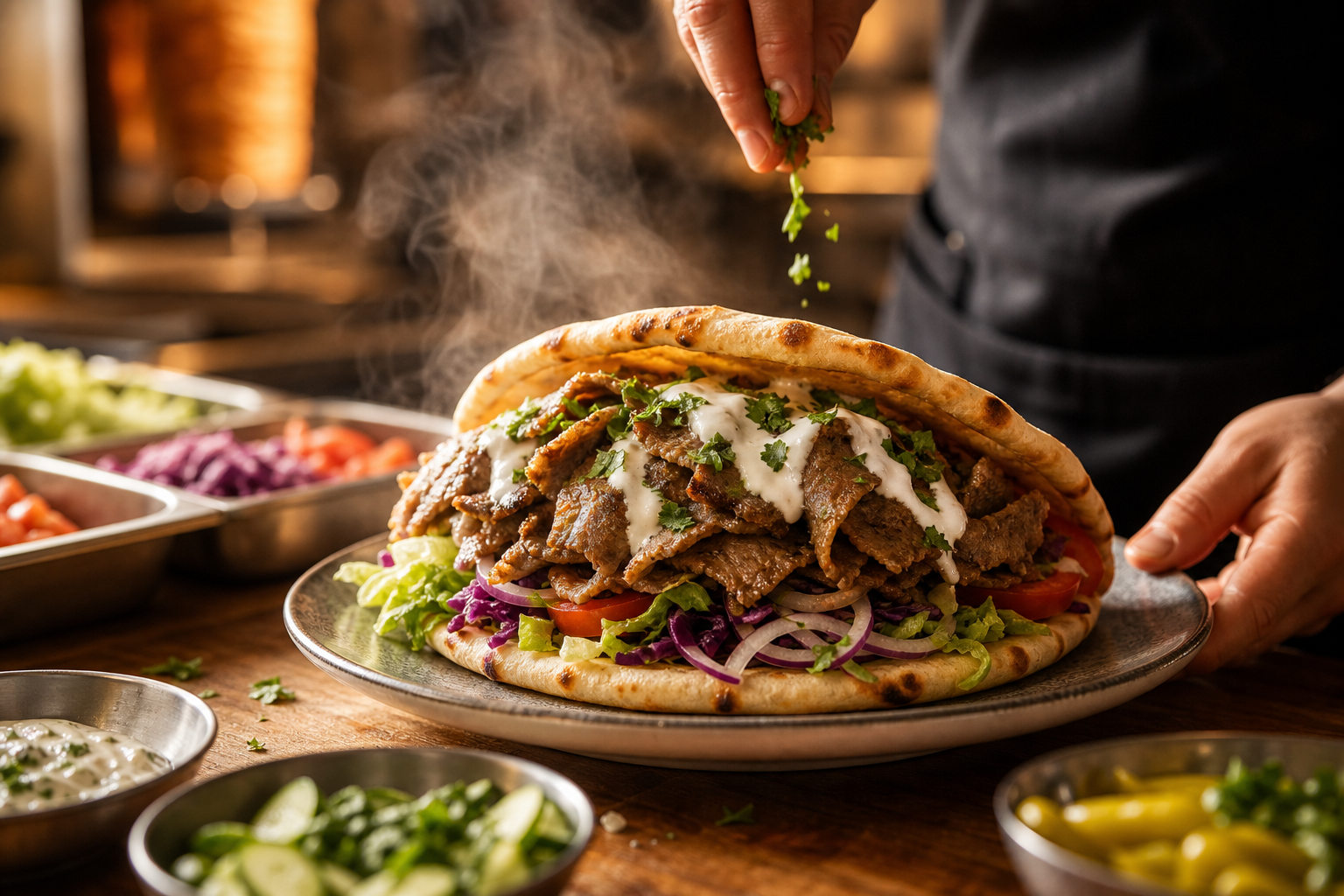Frisch angerichteter Döner-Teller in einer Bochumer Küche
