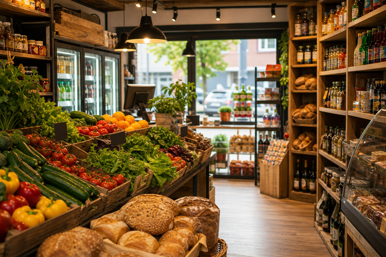 Regale eines Bochumer Kiosks mit frischen Produkten
